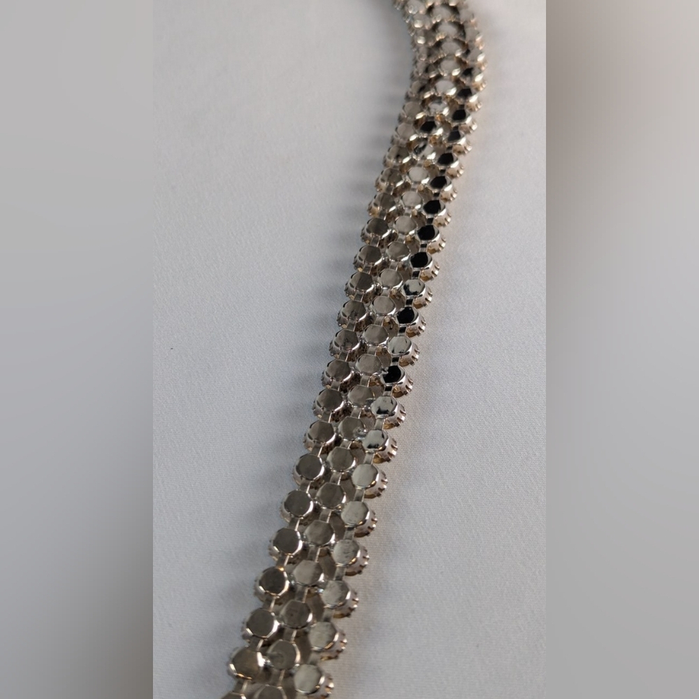 Vintage Crystal Rhinestone Necklace Three Strand Collar Silver Sparkly Art Deco - Picture 7 of 7